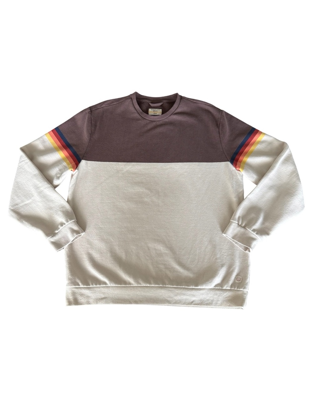 Marine Layer Re-Spun Brown Cream Colorblock Retro Crewneck Sweatshirt Large